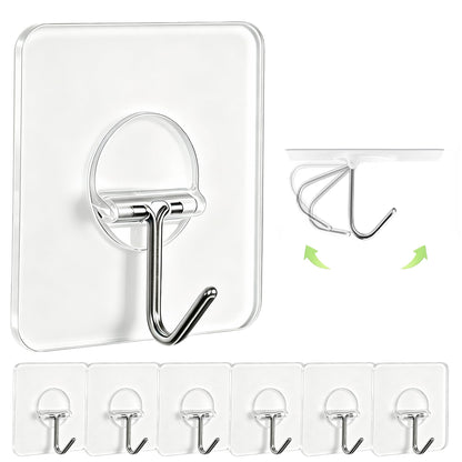 JINSHUNFA Adhesive Wall Hooks No Drill Clear Heavy Duty,13LB Sticky 8 Pack