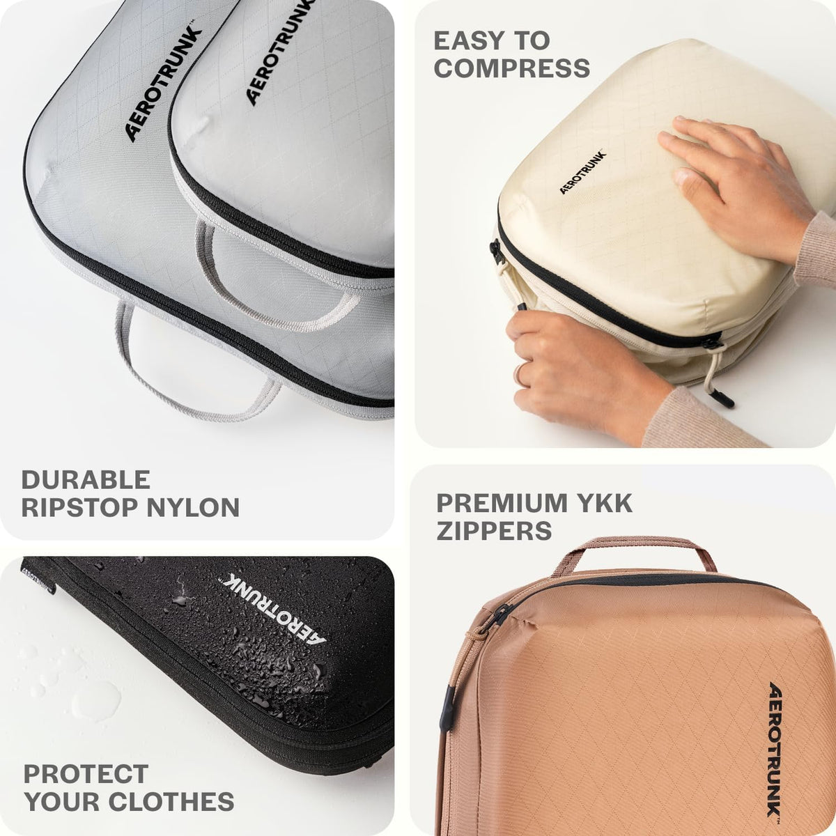 Aerotrunk Ultralight Compression Packing Cubes for Travel, 6-Pack, Beige