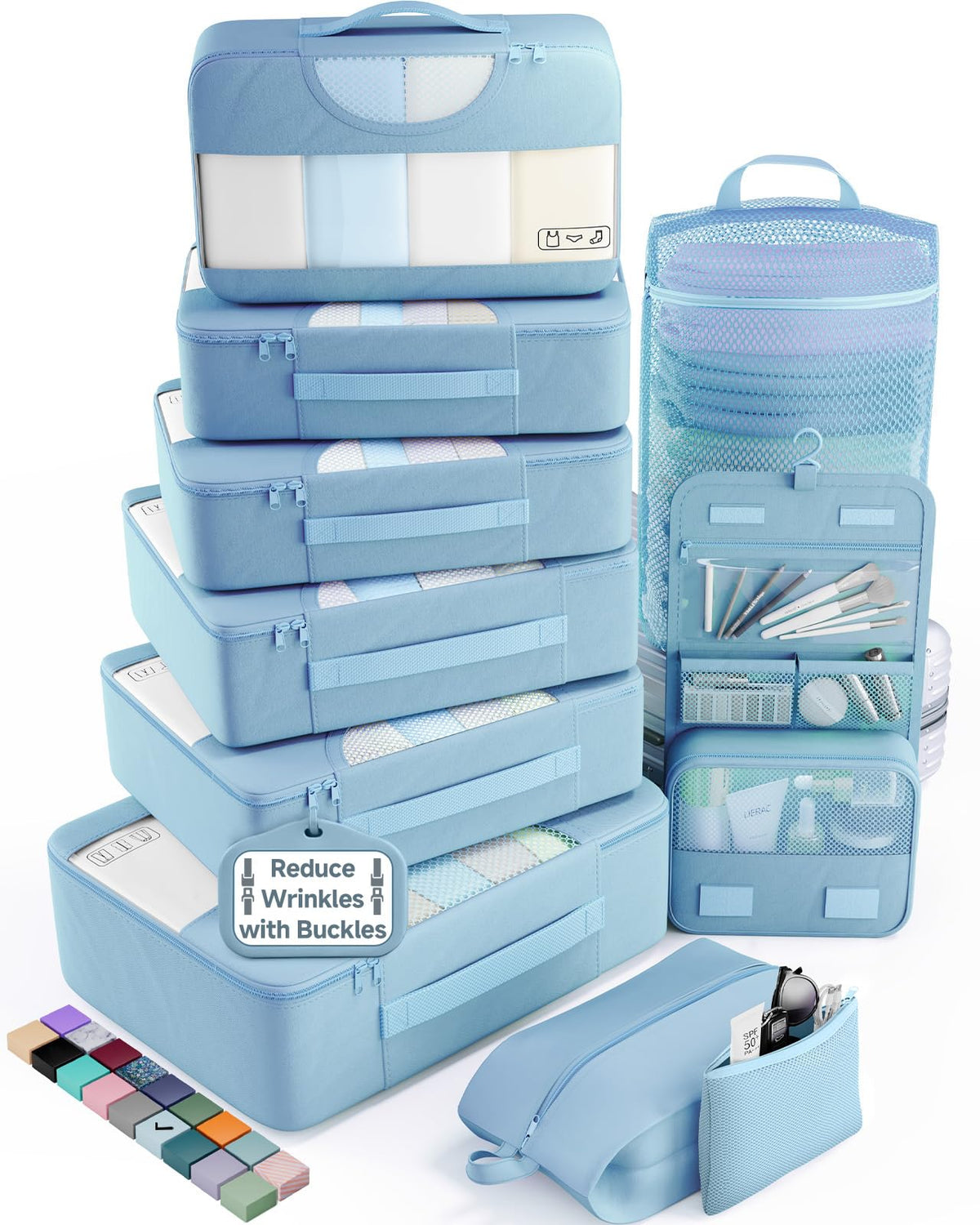 Veken 8 Set Packing Cubes for Travel Essentials, Suitcase Organizer Bags in 4 Sizes, Carry-On Luggage Accessories with Laundry Bag, Airplane Must Have, Gifts for Women Men