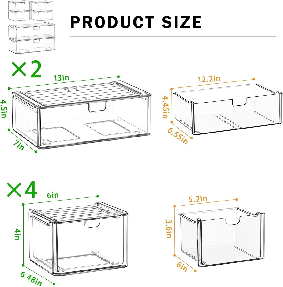 caktraie 6-Pack Acrylic Stackable Storage Drawers for Vanity, Desk, Bath
