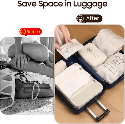 8 Set Travel Packing Organizers, Luggage Organization Bag, Beige