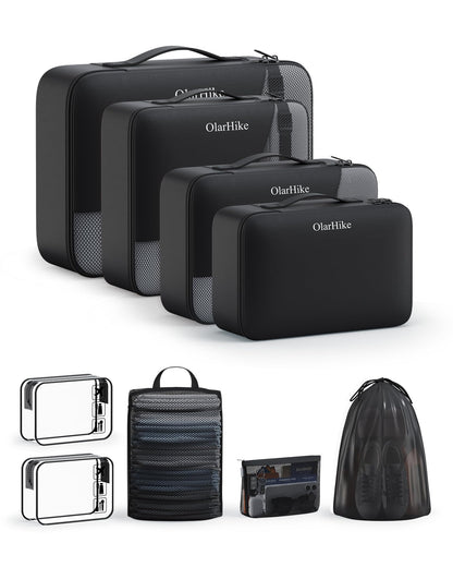 10 Set Packing Cubes for Travel, Gifts for Women Mom,Anti-Tearing Suitcase Organizer for Luggage with Shoe & Hanging Toiletry Bag,OlarHike Vacation Essentials & Accessories for Cruise Ship