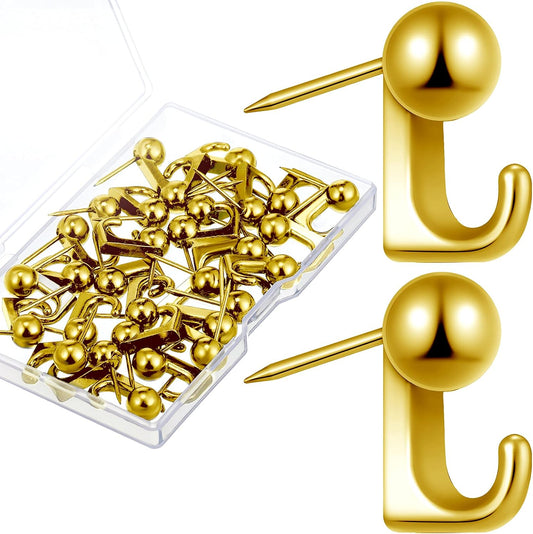 Jetec 30 Pcs Metal Push Pin Hangers Pin Wall Hook, Gold