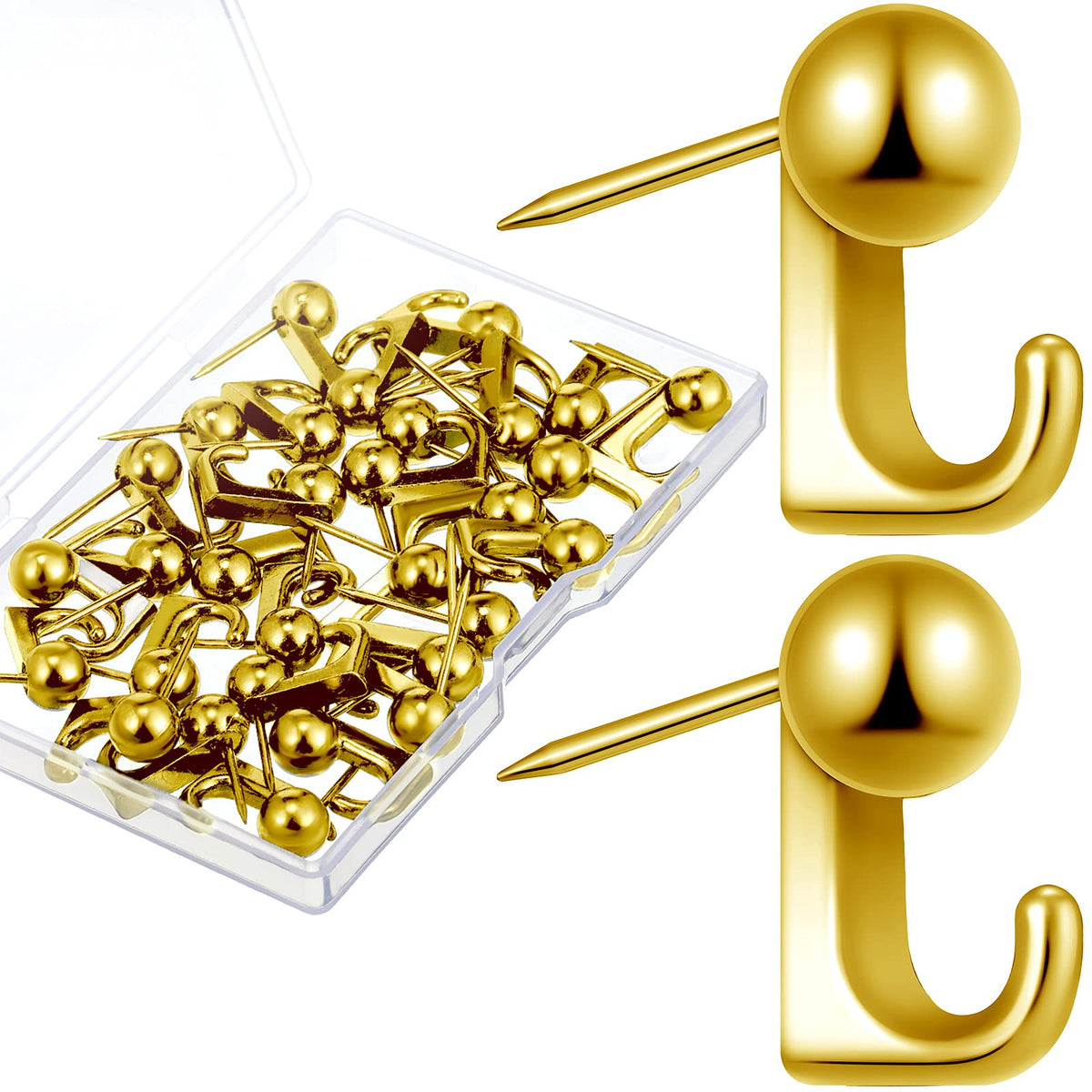 Jetec 30 Pcs Metal Push Pin Hangers Pin Wall Hook, Gold