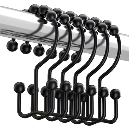 Titanker Shower Curtain Hooks Rings, Rust Resistant Metal Double Glide Shower Hooks Rings for Bathroom Shower Rods Curtains, Set of 12 Hooks - Nickel