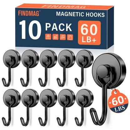 FINDMAG Magnetic Hooks for Cruise Cabins, 6 Pack, 30 LB+, Black