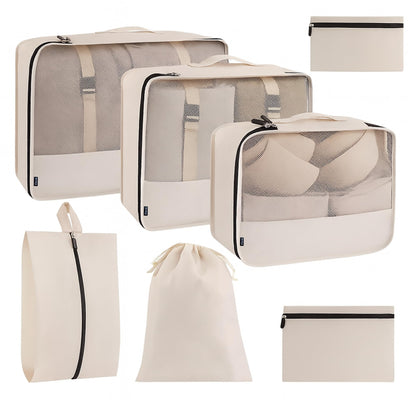 7Pc Packing Cubes for Travel & Storage, Zipper & Drawstring Bags Set, Black
