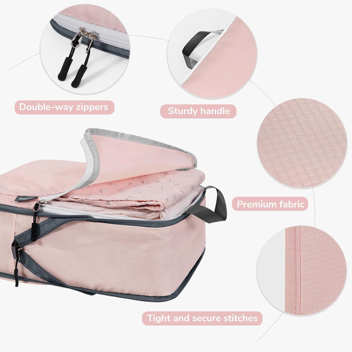 CherryNow 7 Set Compression Travel Packing Cubes, Travel Essentials, Pink