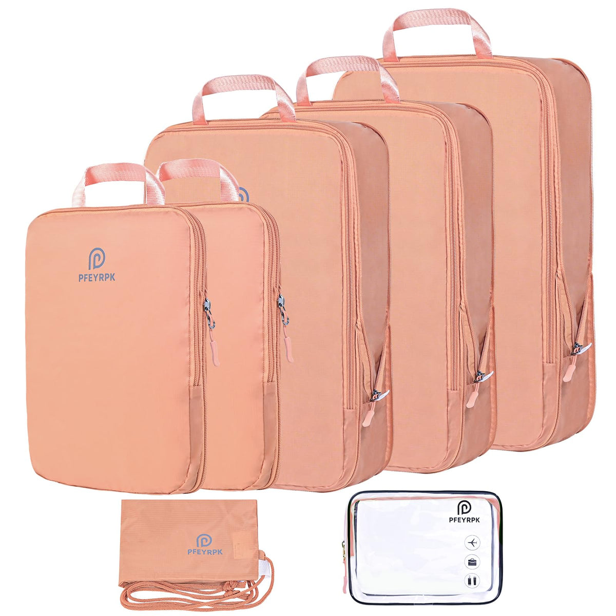 PFEYRPK Lightweight Compression Packing Cubes for Suitcases, Compressible Expandable Travel Packing Organizer with Clear Toiletries and Backpack Bag, Travel Essentials for Carry on Luggage 7 Set