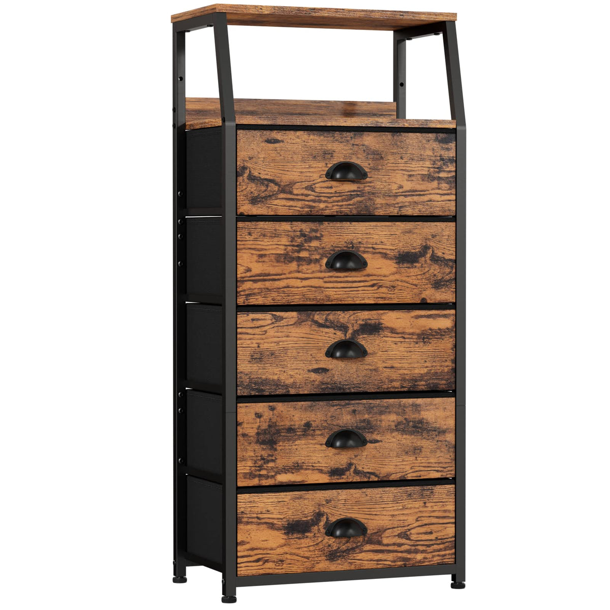 Furnulem Black Night Stand, Small Bedside Table for with 3 Fabric Drawers