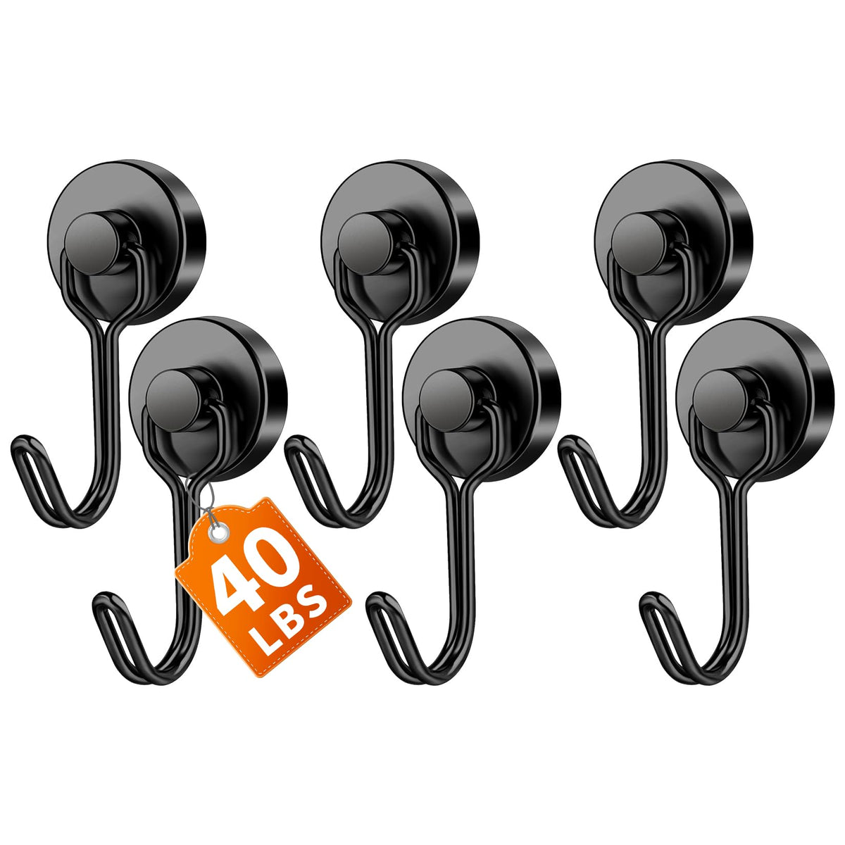 FINDMAG Magnetic Hooks for Cruise Cabins, 6 Pack, 30 LB+, Black