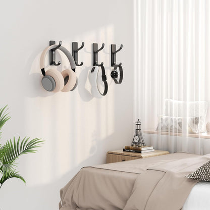 Adhesive Wall Hooks for Towel/Coat,13Lb Strong Stick-On Hooks, Black 4 Pack