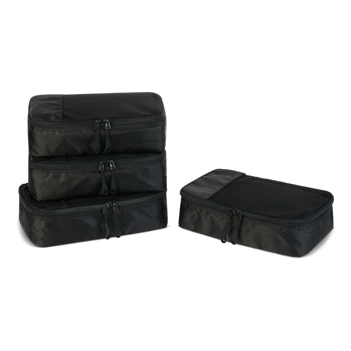 Amazon Essentials 4-Piece Packing Cubes Travel Accessories Set, Space-Saving Luggage Organizer with Double Zipper, Mesh Top Panel, Medium, Gray (Previously Amazon Basics)