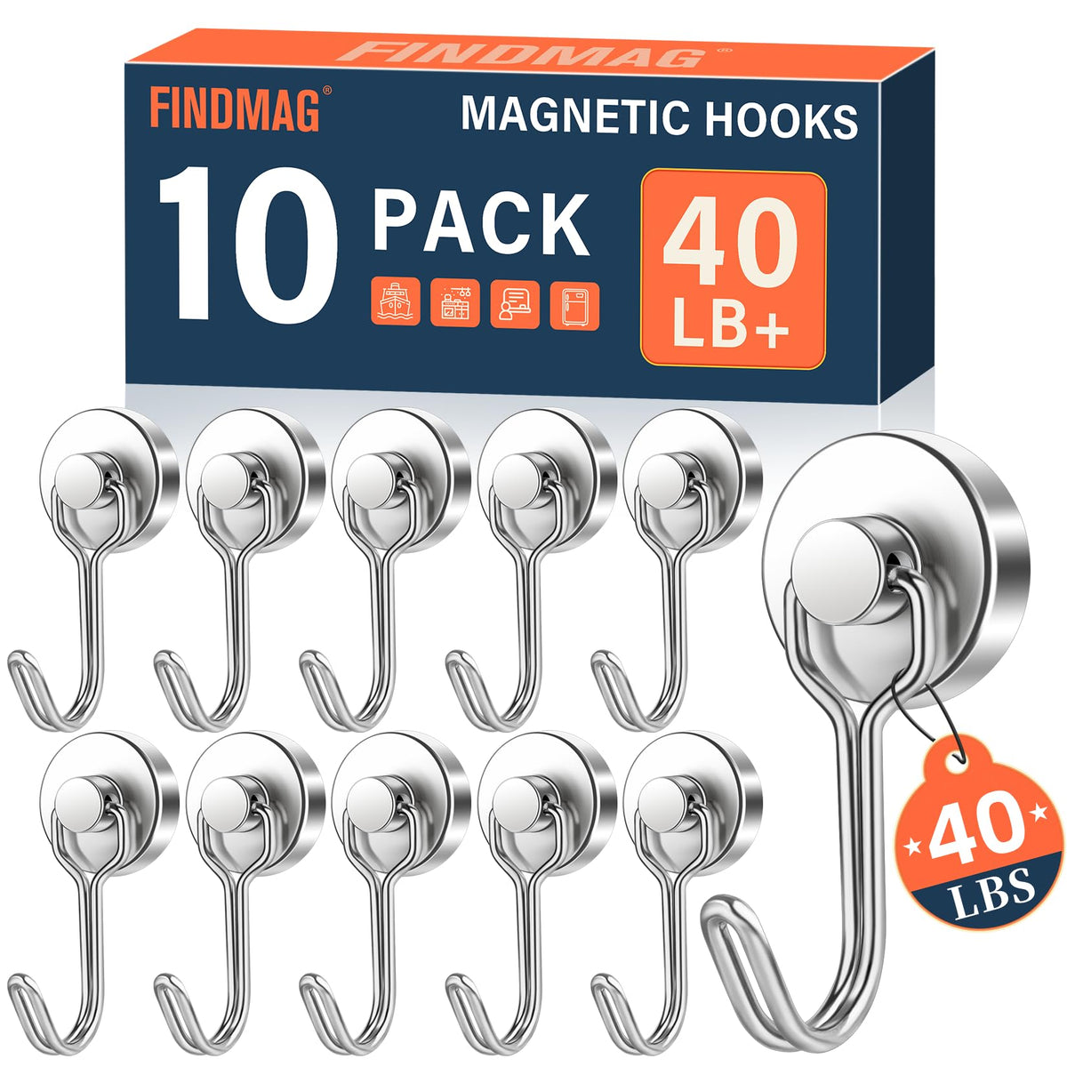 FINDMAG Magnetic Hooks for Cruise Cabins, 6 Pack, 30 LB+, Black