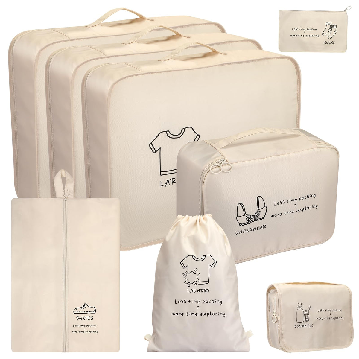 8 Set Travel Packing Organizers, Luggage Organization Bag, Beige