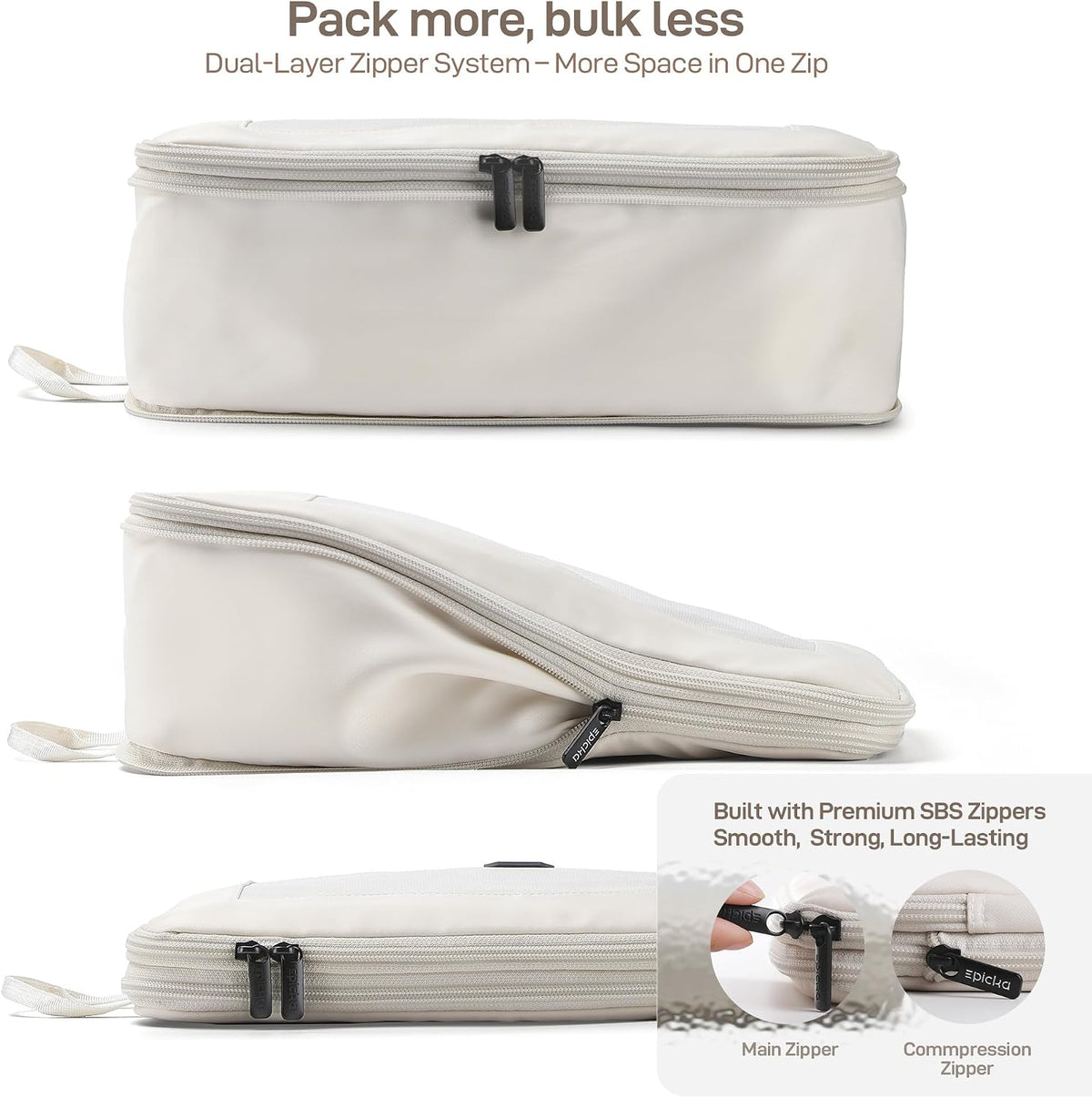 EPICKA TripCozy Compression Packing Cubes, 4 Set, Beige