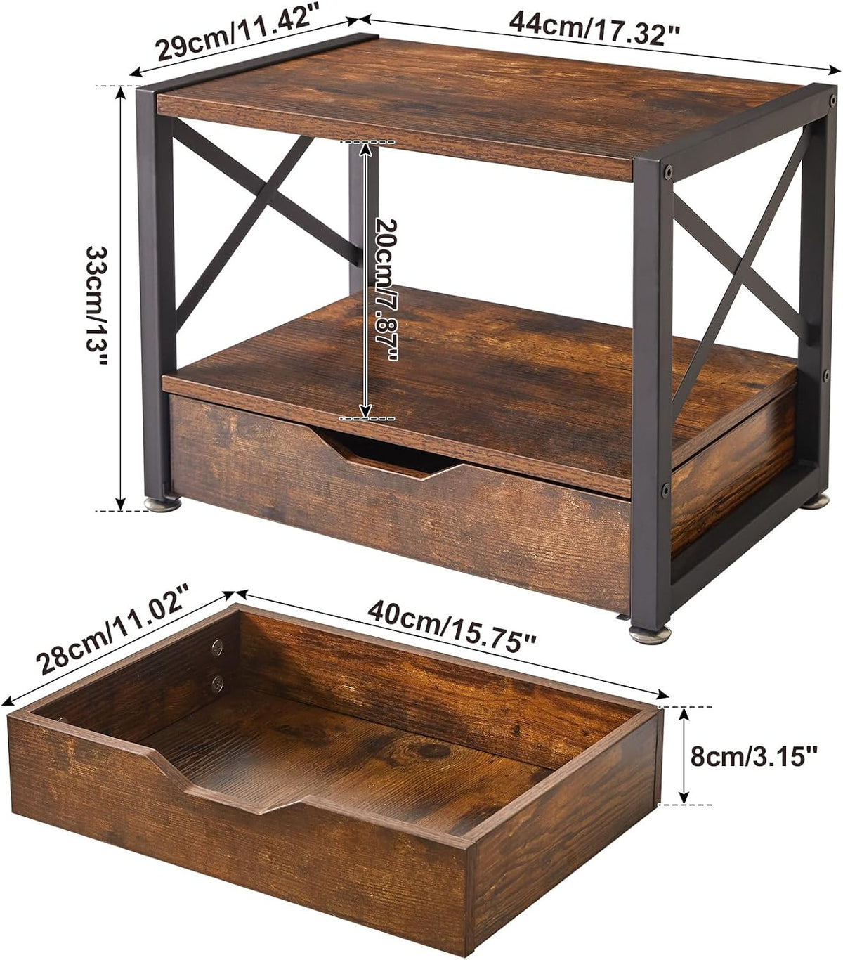 IBUYKE 2 Tier Desktop Printer Stand with Drawer Storage TLJ006H
