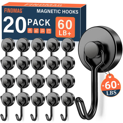 FINDMAG Magnetic Hooks for Cruise Cabins, 6 Pack, 30 LB+, Black