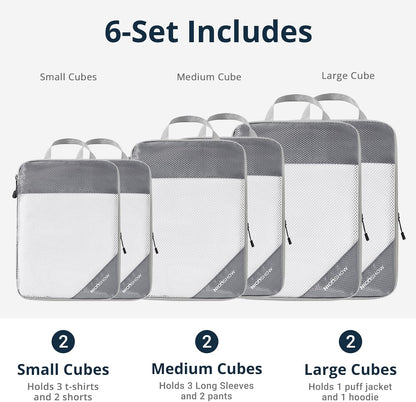 NICOSHOW 6 Set Compression Packing Cubes for Travel - Compressible, Lightweight, and Space-Saving Packing Cubes, Travel Essentials for Women, Grey
