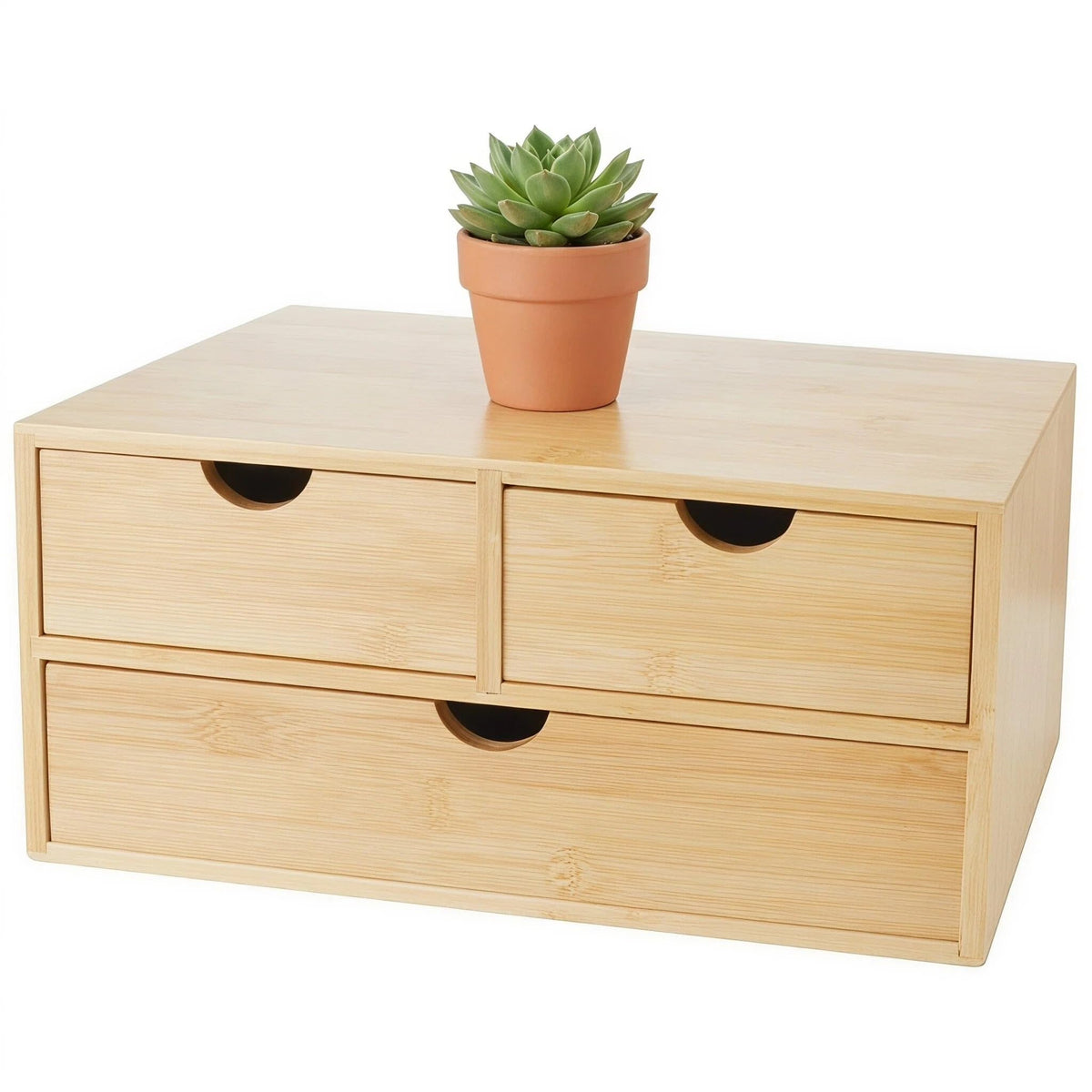 Charmewooden Bamboo Desk Organizer with 3 Drawers, Countertop Organizer with Drawers Makeup Storage Drawer 3 Drawer Tabletop Storage Organization Box Home Office Workspace（White）