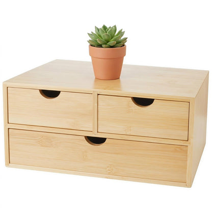 Charmewooden Bamboo Desk Organizer with 3 Drawers, Countertop Organizer with Drawers Makeup Storage Drawer 3 Drawer Tabletop Storage Organization Box Home Office Workspace（Black）
