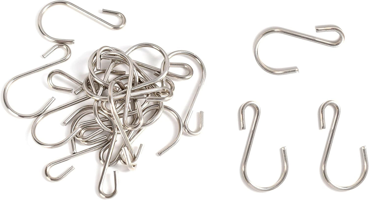 Yikla S Hooks for Hanging Plants, Clothes, S Shaped Hooks Made of Stainless Steel, Heavy Duty S-Hooks, 20 Pack