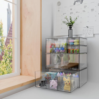 Clear 5-Drawer Stackable Desk Organizer Storage Set