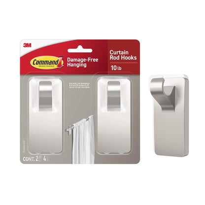 Command Medium Black Curtain Rod Hooks, 2 Hooks, 4 Strips