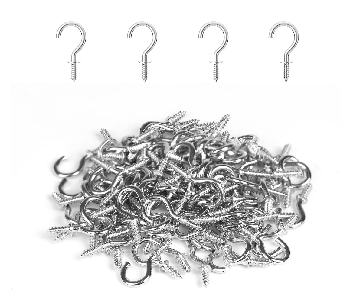 RELBRO Small Screw Hooks, 1/2 Inch Metal Screw in Hooks, Black, 100 Pcs