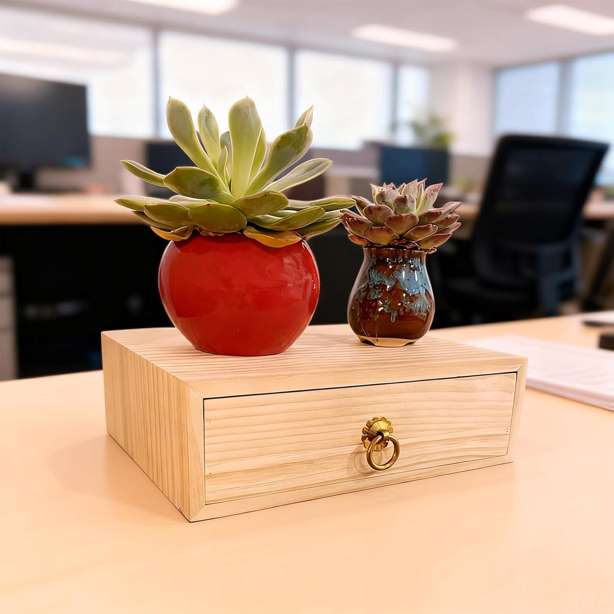 Natural Wooden Storage Box Desk Drawer Single Cabinet Organizer