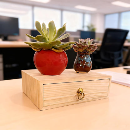 Natural Wooden Storage Box Desk Drawer Single Cabinet Organizer