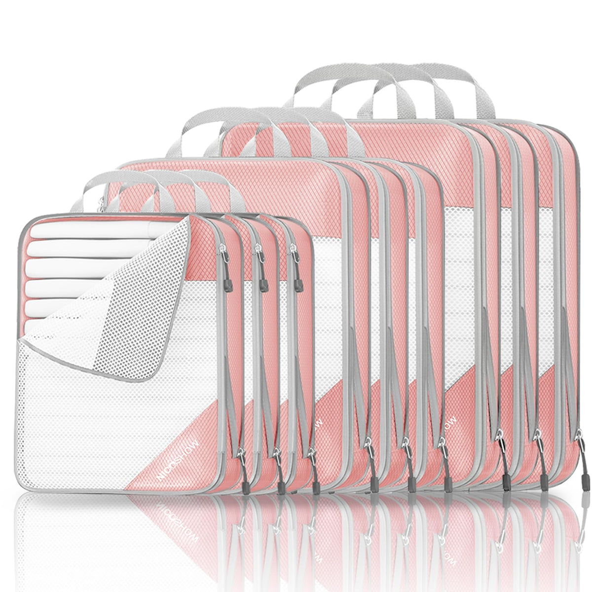 NICOSHOW 6 Set Compression Packing Cubes for Travel - Compressible, Lightweight, and Space-Saving Packing Cubes, Travel Essentials for Women, Grey