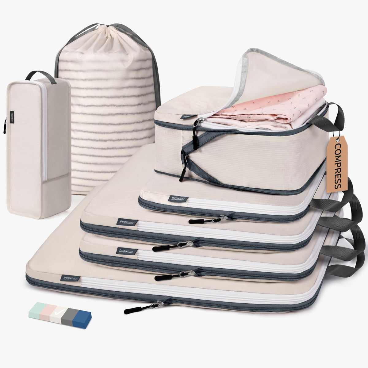 CherryNow 7 Set Compression Travel Packing Cubes, Travel Essentials, Pink