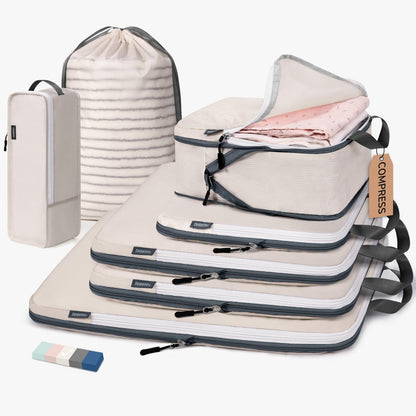 CherryNow 7 Set Compression Travel Packing Cubes, Travel Essentials, Pink