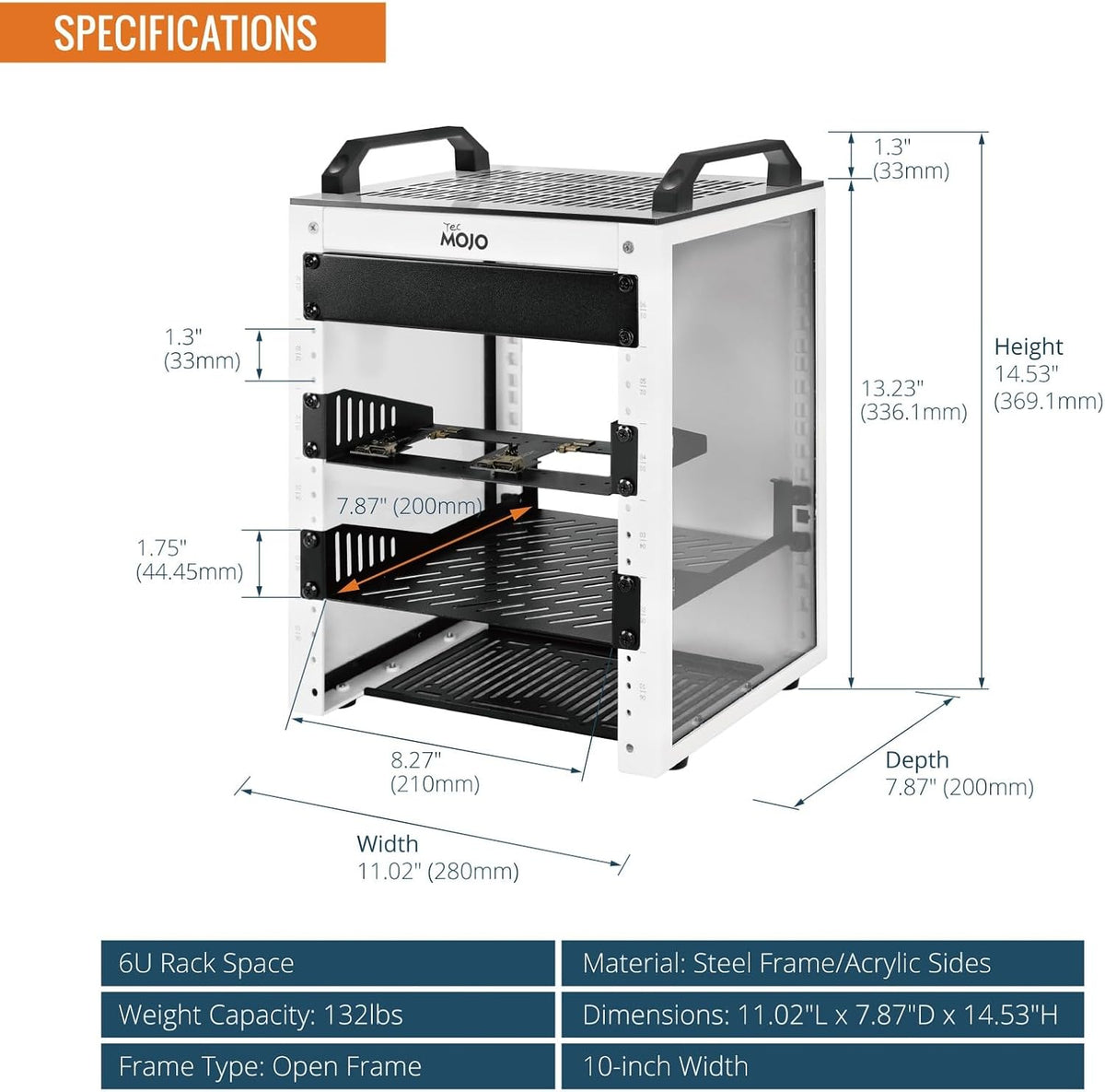 Tecmojo 6U Network Rack, 10 inch Mini Server Rack with 2 Side Translucent Panels & 2 Top Handles, 7.87 inch Deep, for 10 inch IT Equipment & A/V Devices, White
