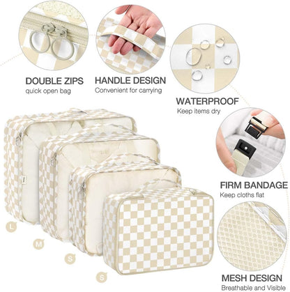 8 Set Packing Cubes for Suitcases,Packing Cube with Shoe, Cosmetics, Clothing, and Accessories Bags Packing Cubes for Travel Luggage Organizer Women Men(Khaki Checkered)
