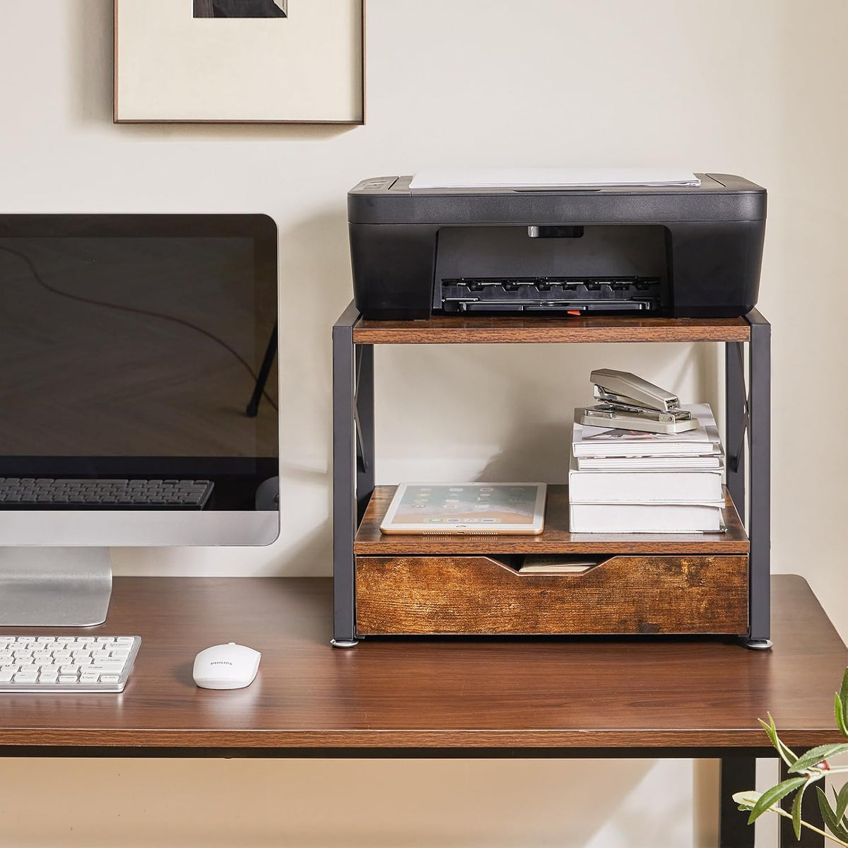 IBUYKE 2 Tier Desktop Printer Stand with Drawer Storage TLJ006H