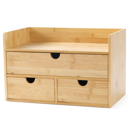 Bamboo Desk Organizer with Drawers, 3-Drawer Desktop Storage Box