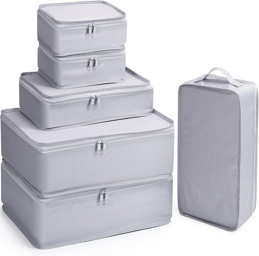 Mossio 6 Set Packing Cubes with Shoe Bag - Lightweight Travel Luggage Suitcase Organizers