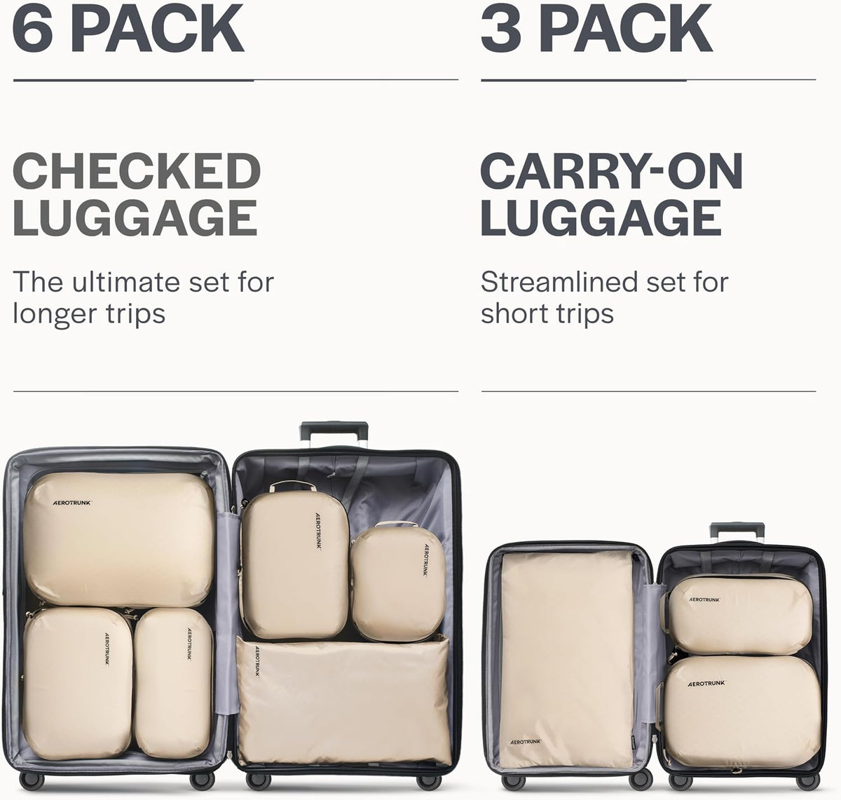 Aerotrunk Ultralight Compression Packing Cubes for Travel, 6-Pack, Beige