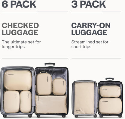 Aerotrunk Ultralight Compression Packing Cubes for Travel, 6-Pack, Beige
