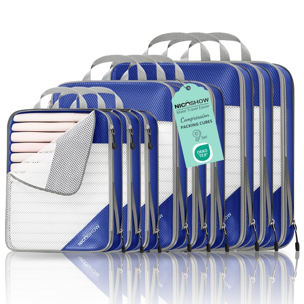 NICOSHOW 6 Set Compression Packing Cubes for Travel - Compressible, Lightweight, and Space-Saving Packing Cubes, Travel Essentials for Women, Grey