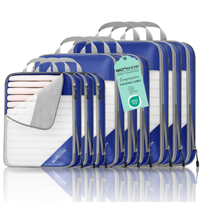 NICOSHOW 6 Set Compression Packing Cubes for Travel - Compressible, Lightweight, and Space-Saving Packing Cubes, Travel Essentials for Women, Grey
