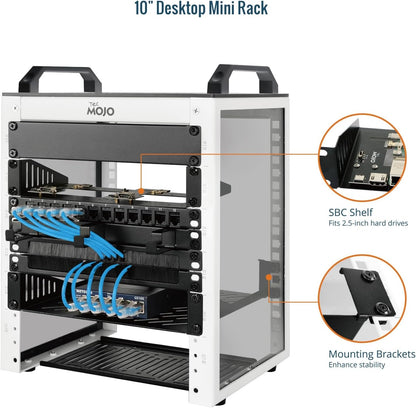 Tecmojo 6U Network Rack, 10 inch Mini Server Rack with 2 Side Translucent Panels & 2 Top Handles, 7.87 inch Deep, for 10 inch IT Equipment & A/V Devices, White