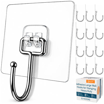 GLUIT Adhesive Wall Hooks for Hanging Heavy Duty No Drill, 22 lbs, 12 pcs