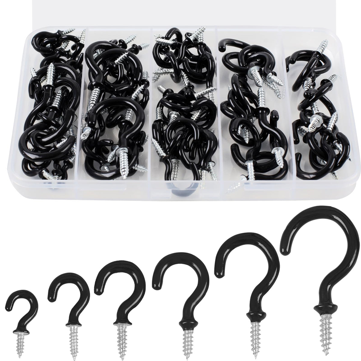 Romeda 90 Pcs White Ceiling Hooks kit, 6 Sizes Vinyl Coated Screw-in Plant, Kitchen, Cup, Ceiling Hooks for Hanging (1/2in, 5/8in,3/4in,7/8in,1'',1-1/4in)