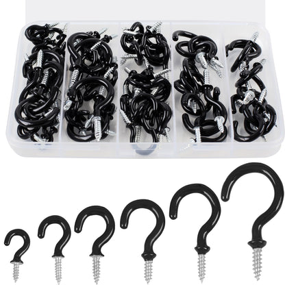 Romeda 90 Pcs White Ceiling Hooks kit, 6 Sizes Vinyl Coated Screw-in Plant, Kitchen, Cup, Ceiling Hooks for Hanging (1/2in, 5/8in,3/4in,7/8in,1'',1-1/4in)