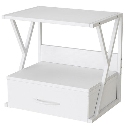 aboxoo Printer Stand for Desk with Storage Drawer, 2 Tier Desktop Or UnderDesk Shelf, Multi-Purpose Desk Organizer for Home Office, fit Fax Machine/3D Printer/Scanner, Rustic Brown