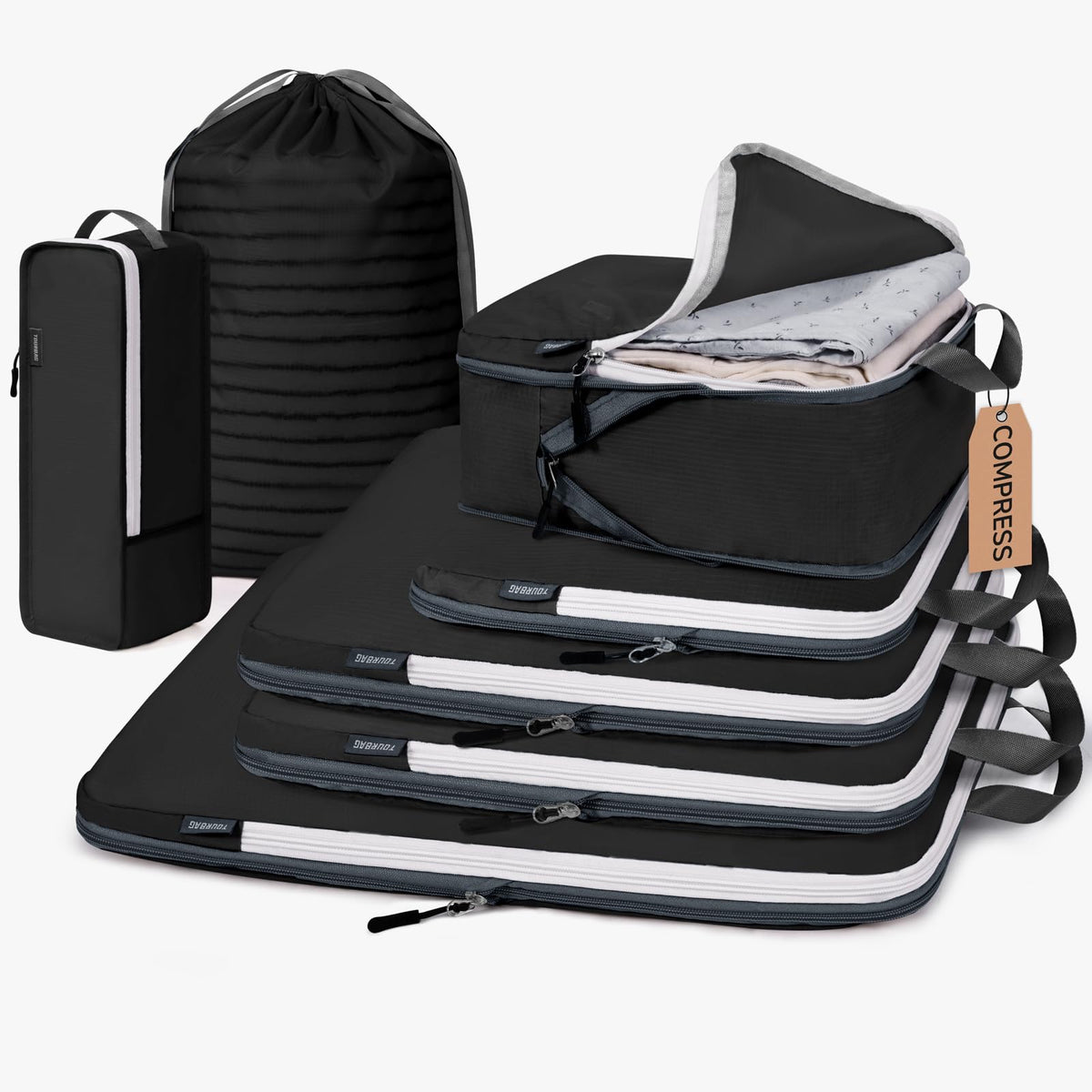 CherryNow 7 Set Compression Travel Packing Cubes, Travel Essentials, Pink