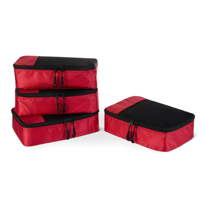 Amazon Essentials 4-Piece Packing Cubes Travel Accessories Set, Luggage Organizer with Double Zipper, Mesh Top, Space-Saving, Medium, Red (Previously Amazon Basics)
